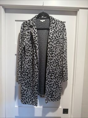 Maurices Gray and Black Leopard Print Open Cardigan
